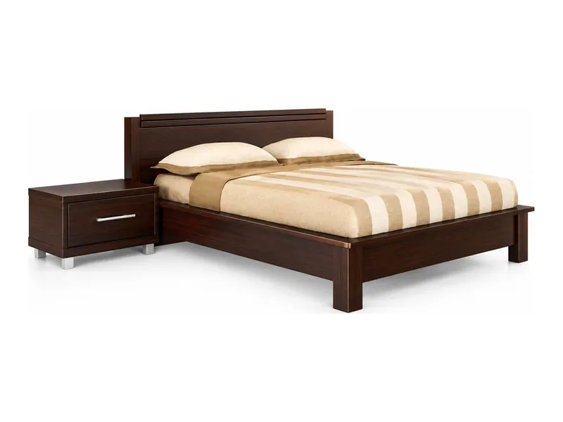 Low bed with side table, walnut finish (HAB-BD-003)