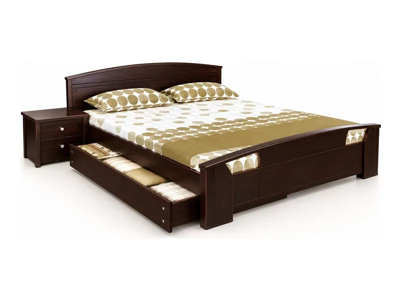 Bed with storage drawers and curved headboard, dark walnut finish (HAB-BD-006)