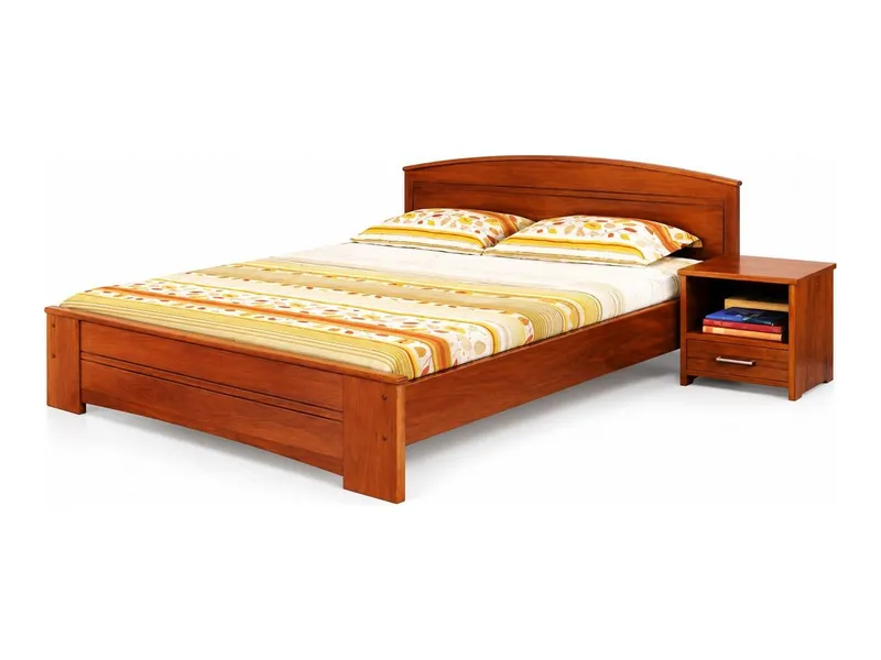 Bed with curved headboard and side table, mahogany finish (HAB-BD-009)