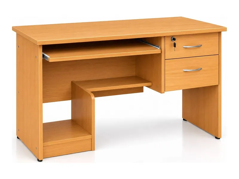 Computer table with keyboard tray and two drawers, teak finish (HAB-CT-004)