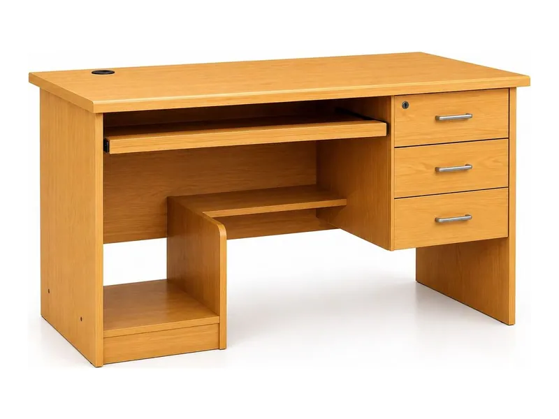 Computer table with keyboard tray and three drawers, teak finish (HAB-CT-005)