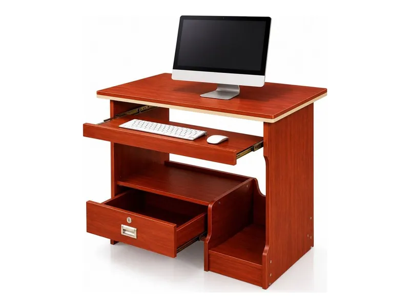Computer table with keyboard tray and pull-out drawer, mahogany finish (HAB-CT-006)