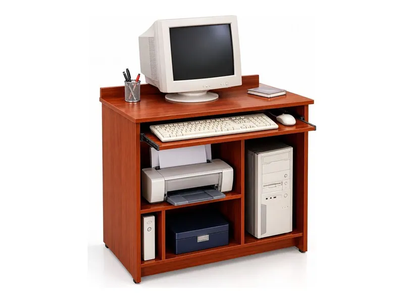 Computer table with printer and CPU shelves, mahogany finish (HAB-CT-010)