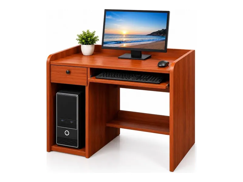 Computer table with drawer and CPU space, mahogany finish (HAB-CT-014)