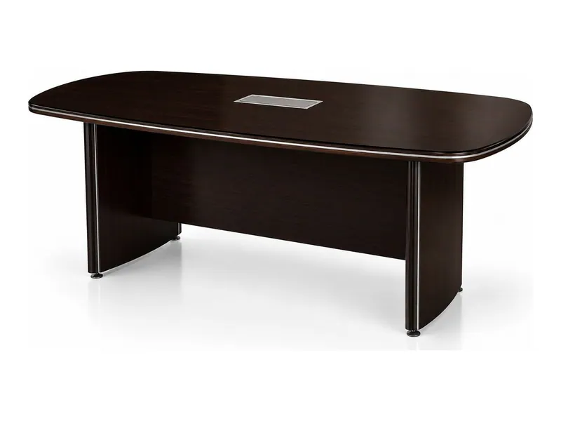Oval conference table with cable port, dark walnut finish (HAB-CF-001)