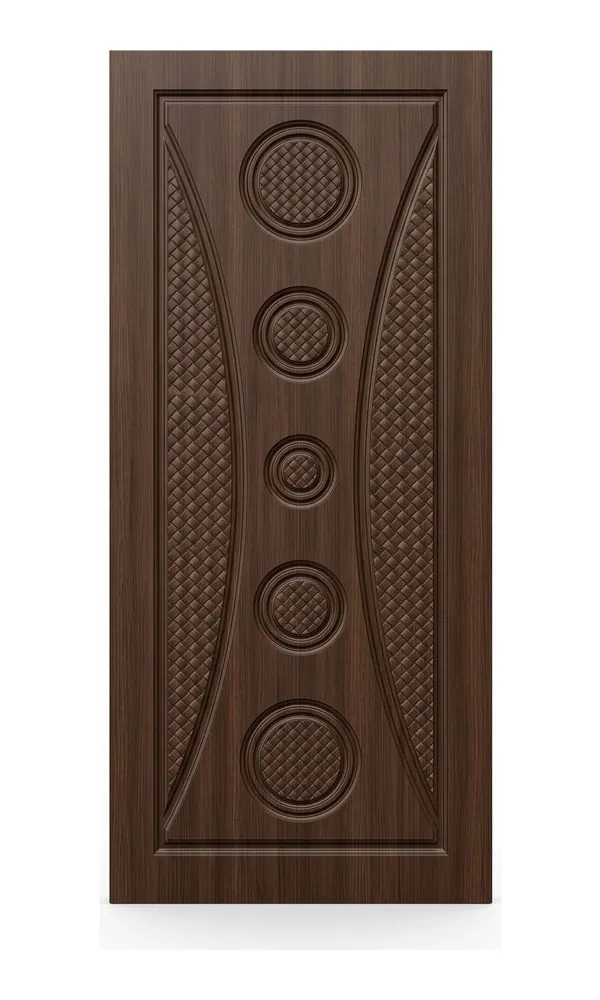 Walnut finish door design: curved mesh sides with five medallions (HAB-WD-003)