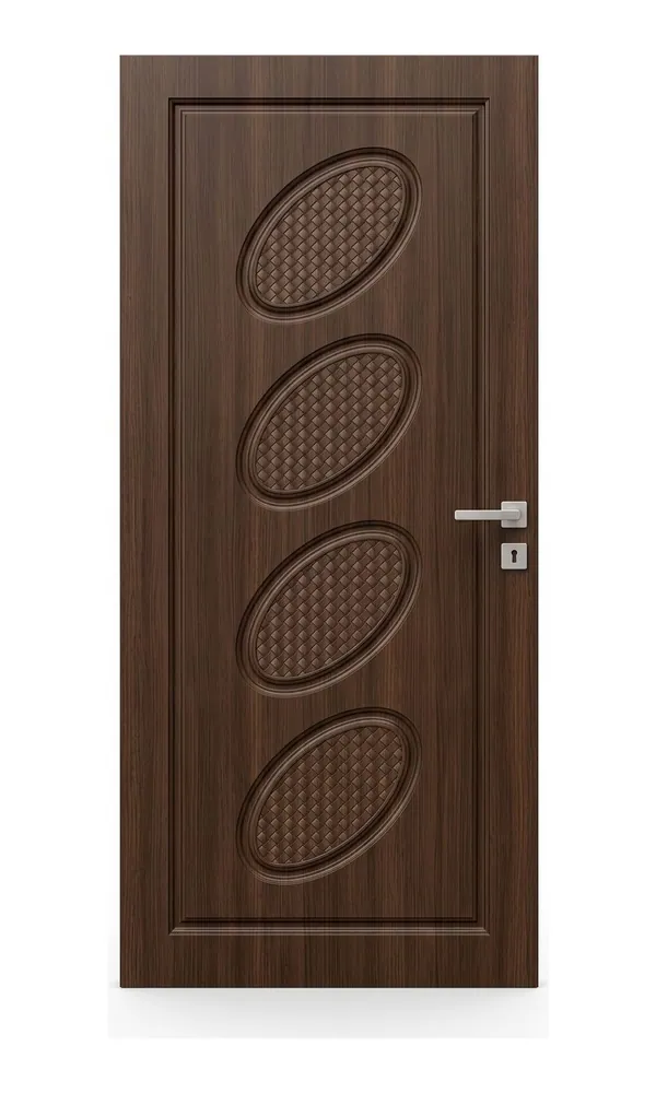 Walnut finish door design: four oval mesh panels (HAB-WD-005)