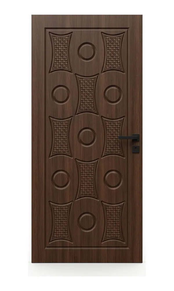 Walnut finish door design: star and ring pattern (HAB-WD-007)