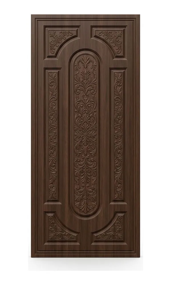 Walnut finish door design: carved oval centre panel (HAB-WD-009)