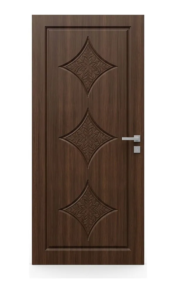 Walnut finish door design: three carved stars (HAB-WD-010)