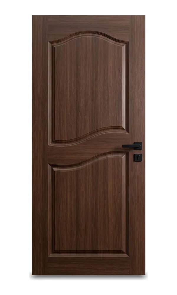 Walnut finish door design: two panels with arched top (HAB-WD-013)