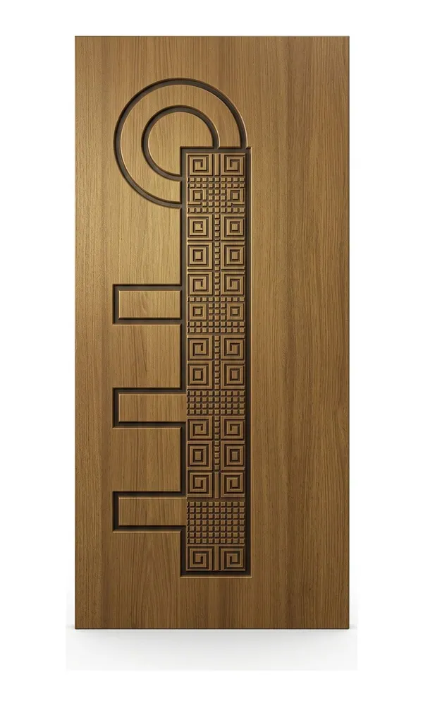 Teak or oak finish door design: key pattern with ring (HAB-WD-017)