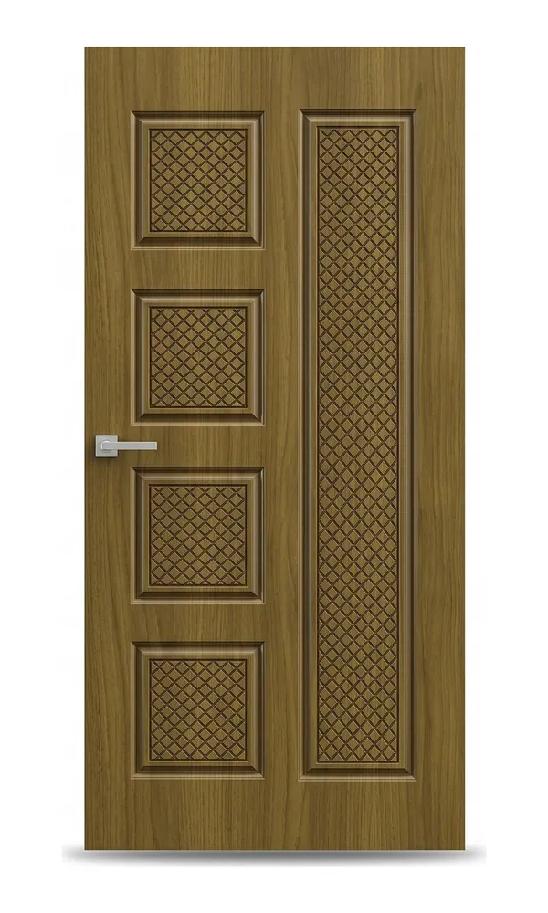 Teak or oak finish door design: mesh squares with side panel (HAB-WD-018)