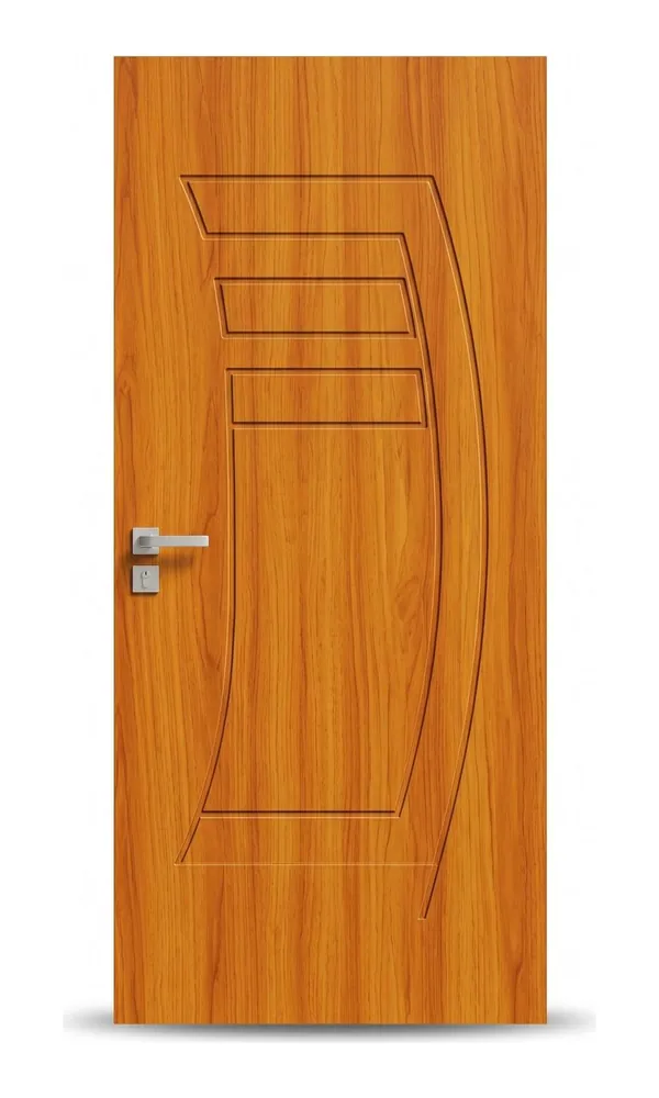 Teak or oak finish door design: curved lines (HAB-WD-019)