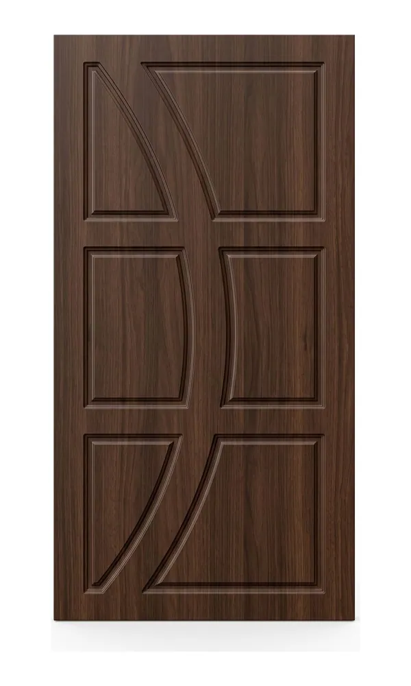 Walnut finish door design: six curved panels (HAB-WD-020)