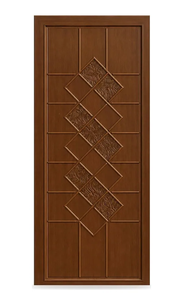 Walnut finish door design: carved diamond lattice (HAB-WD-021)