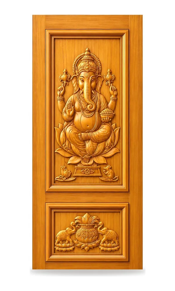 3D carved door design: carved ganesha (HAB-WD-024)