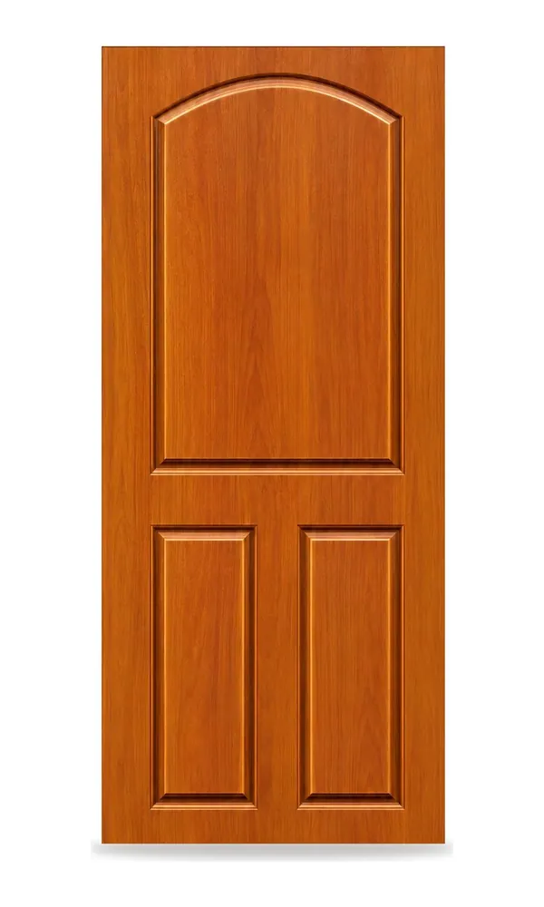 Teak or oak finish door design: arched three-panel (HAB-WD-025)