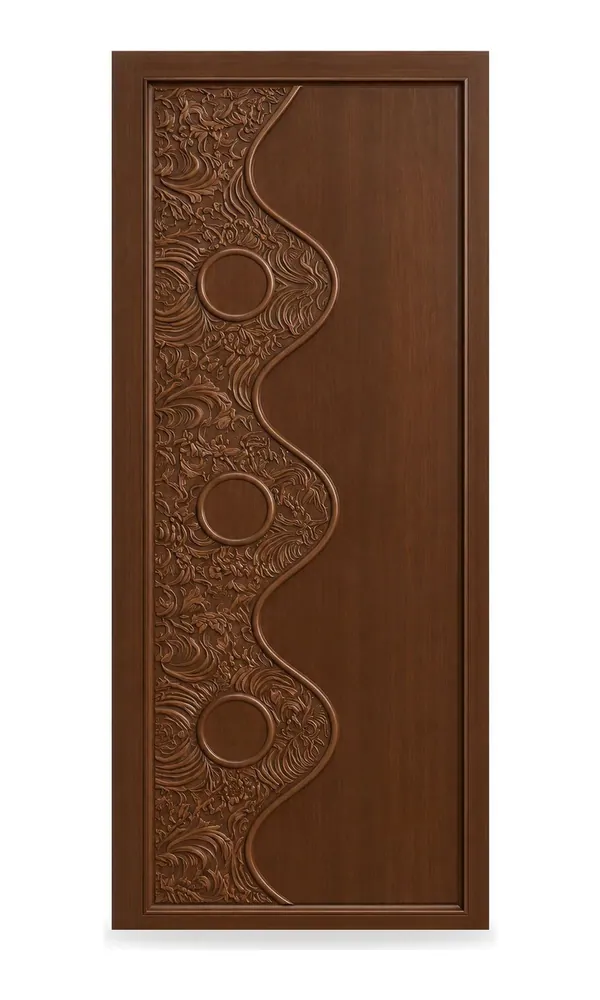 Walnut finish door design: carved wave pattern (HAB-WD-026)