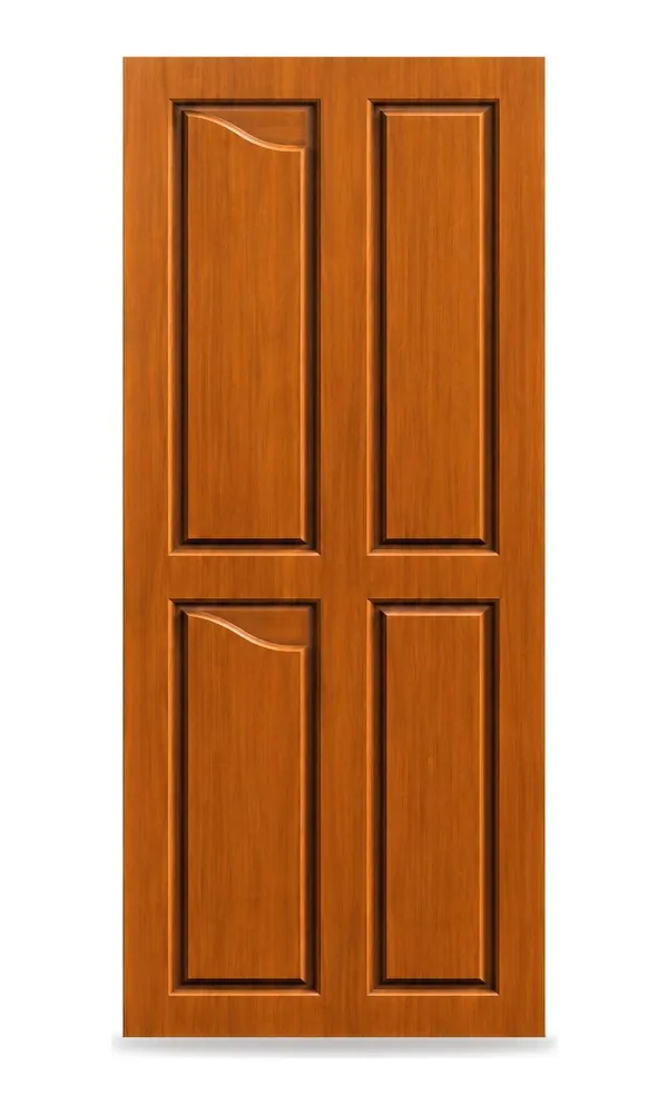 Teak or oak finish door design: four panels with curved tops (HAB-WD-030)