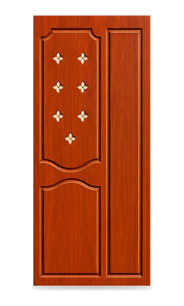 Mahogany finish door design: flower studs with side panel (HAB-WD-033)
