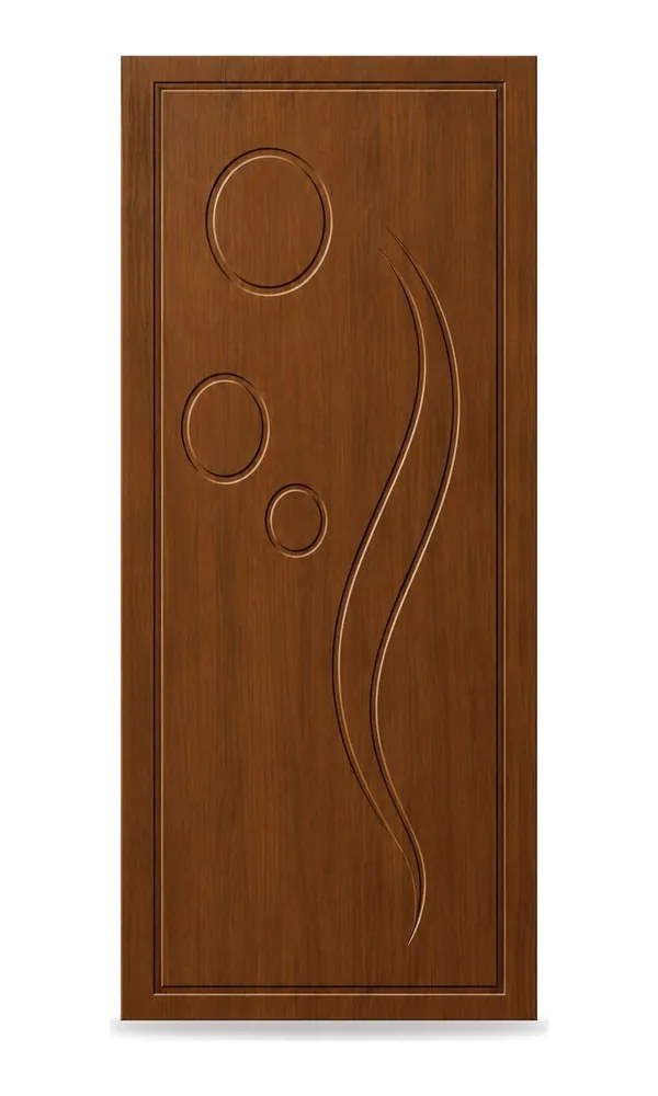 Walnut finish door design: circles and wave line (HAB-WD-034)