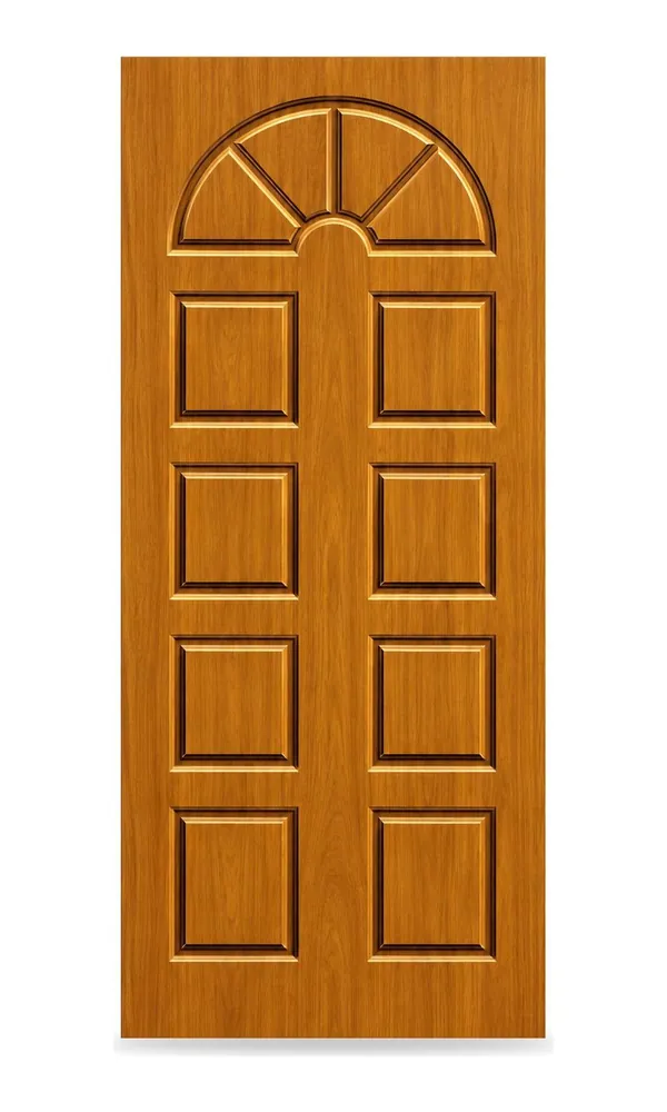 Teak or oak finish door design: sunburst top with ten panels (HAB-WD-035)
