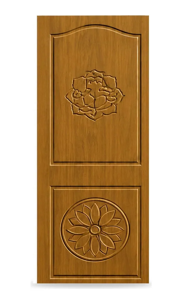 Teak or oak finish door design: carved rose and flower (HAB-WD-039)