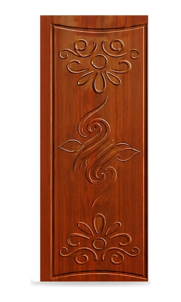Mahogany finish door design: carved floral scrolls (HAB-WD-040)