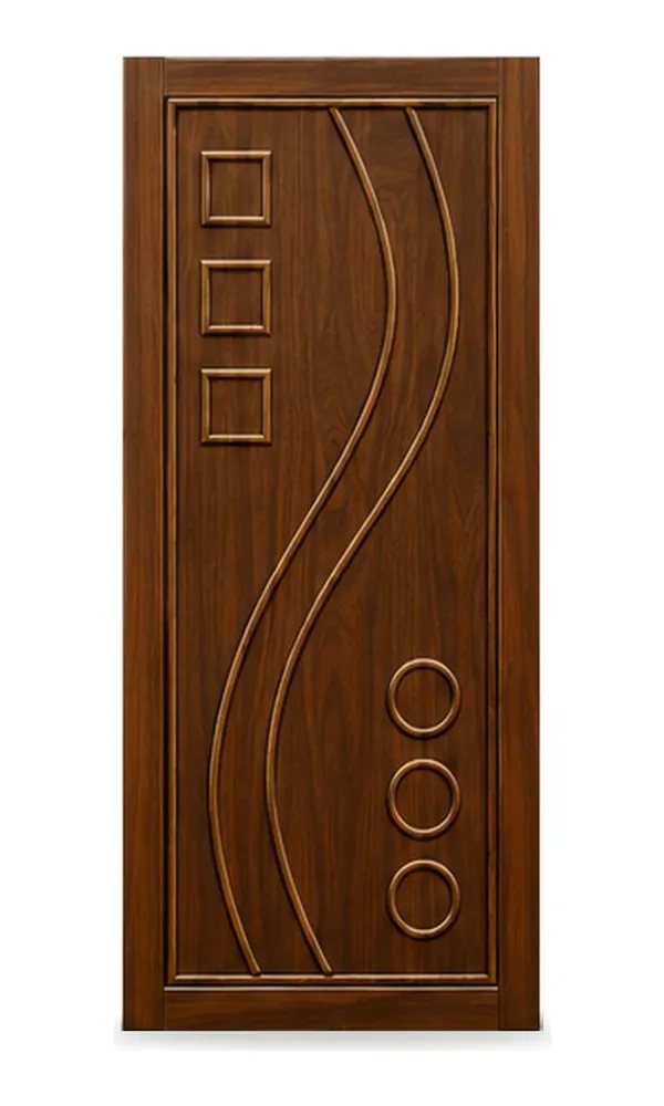 Walnut finish door design: wave lines with squares and circles (HAB-WD-044)
