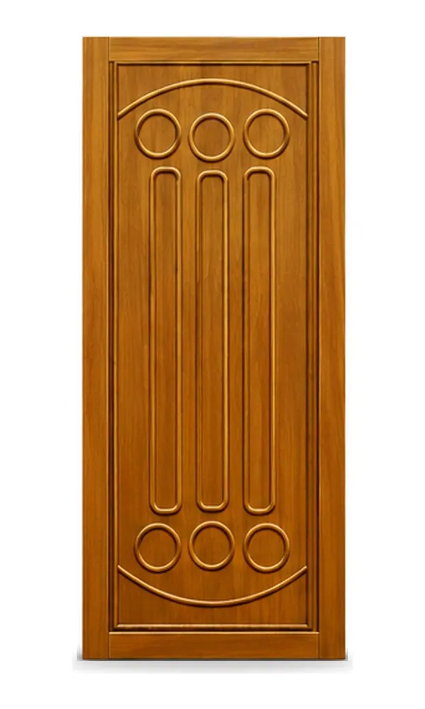 Teak or oak finish door design: columns and circles (HAB-WD-045)
