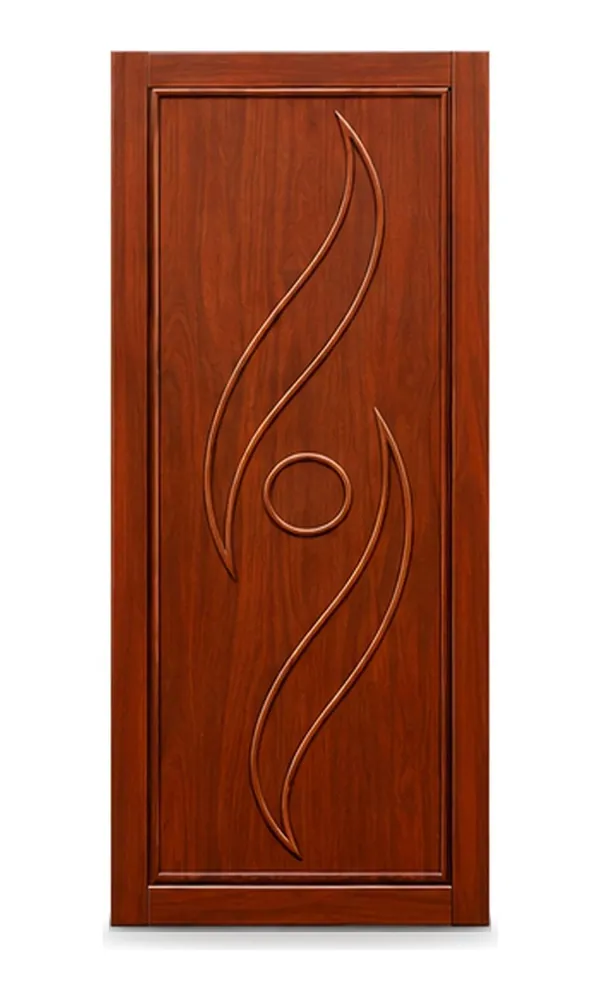 Mahogany finish door design: flame curves with circle (HAB-WD-047)