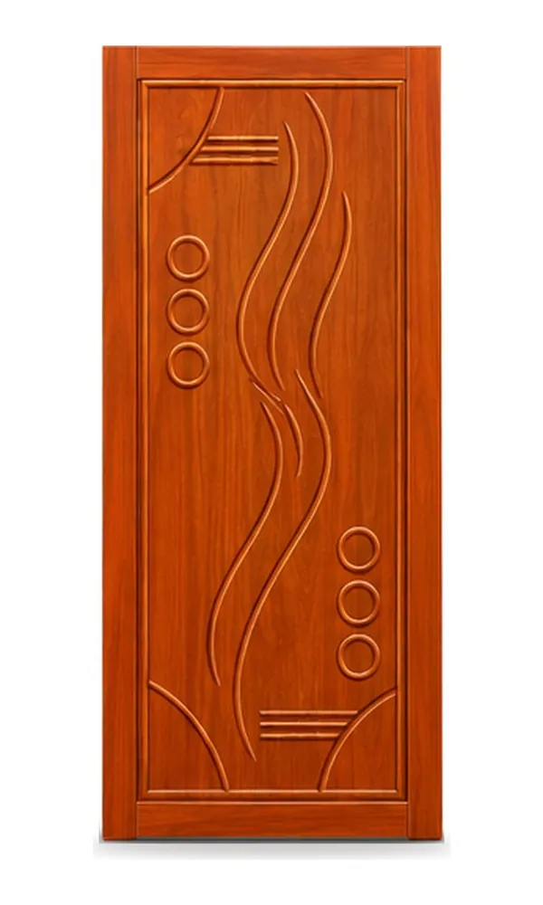Teak or oak finish door design: wave curves with circles (HAB-WD-048)
