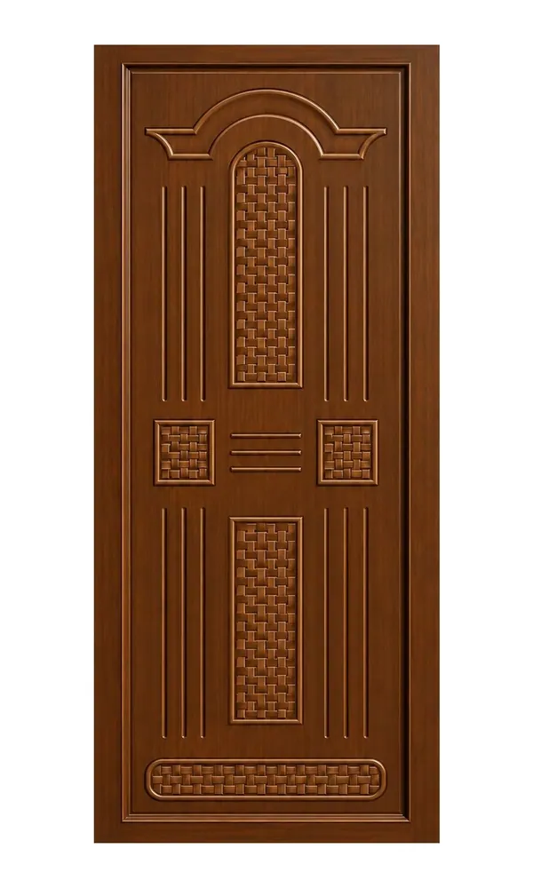 Walnut finish door design: arched mesh panels (HAB-WD-051)
