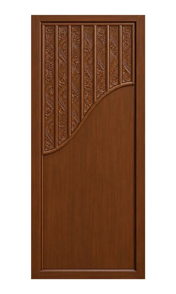 Walnut finish door design: carved grooves with curve (HAB-WD-052)