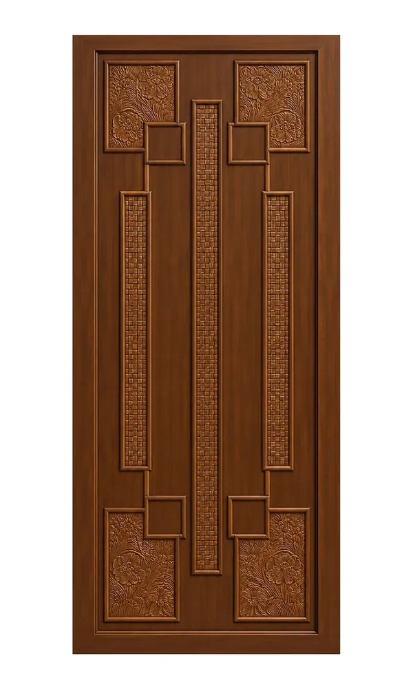 Walnut finish door design: carved frame panels (HAB-WD-053)