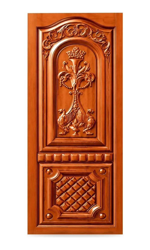 3D carved door design: carved arch with lattice (HAB-WD-055)