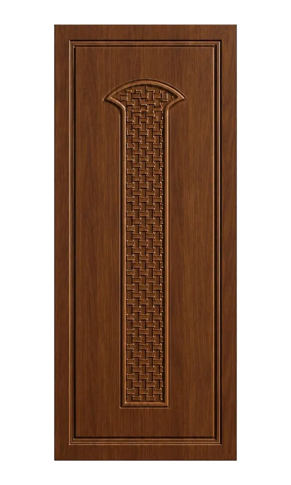 Walnut finish door design: carved centre column (HAB-WD-064)