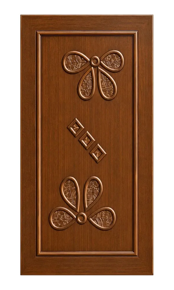 Walnut finish door design: carved bow motifs (HAB-WD-065)