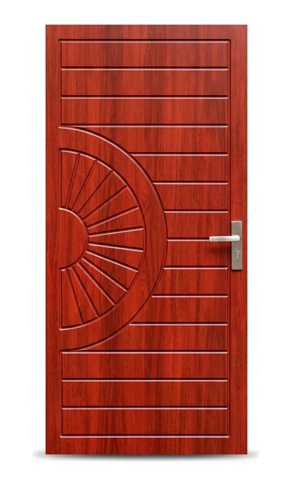 Mahogany finish door design: sunburst with grooves (HAB-WD-066)