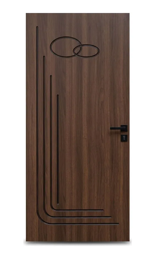 Walnut finish door design: rings and lines (HAB-WD-073)