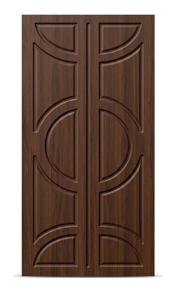 Walnut finish door design: double curved panels (HAB-WD-074)