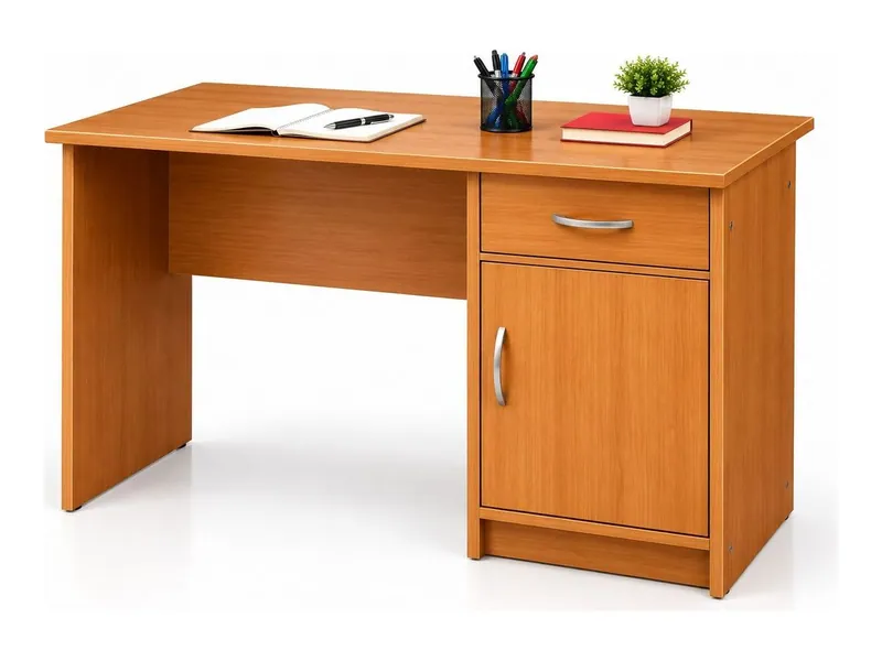 Office table with drawer and cupboard, teak finish (HAB-OD-004)