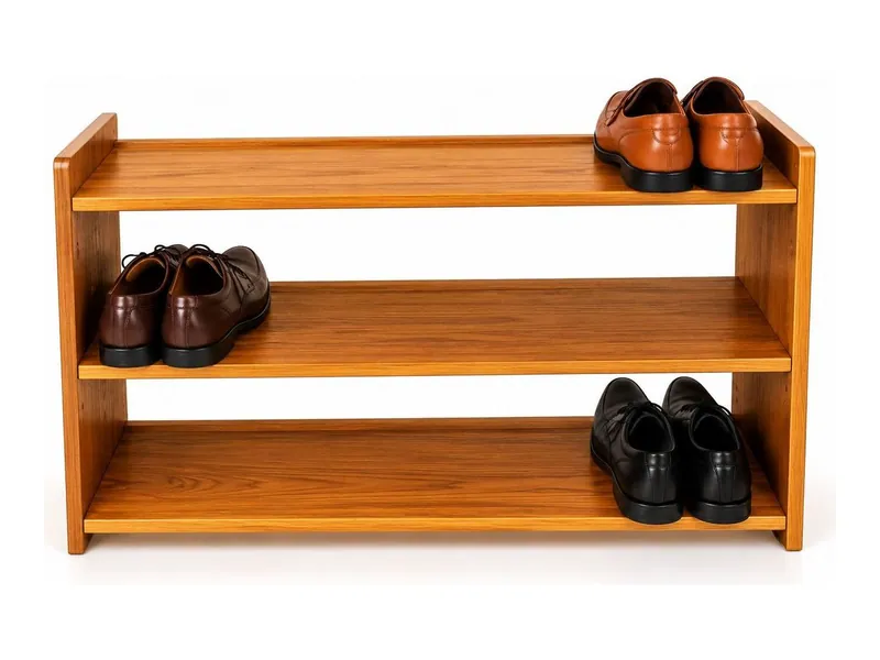 Open three-tier shoe rack, teak finish (HAB-SR-004)