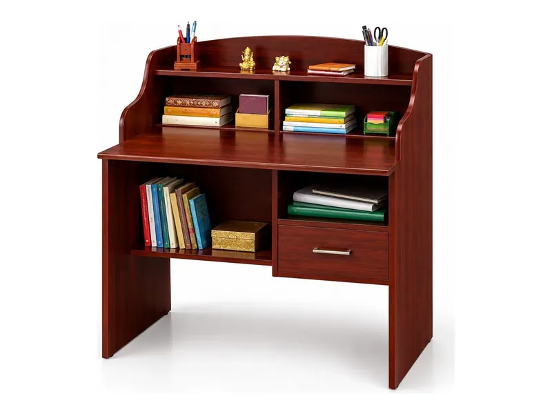 Study table with bookshelf hutch and drawer, mahogany finish (HAB-CT-016)