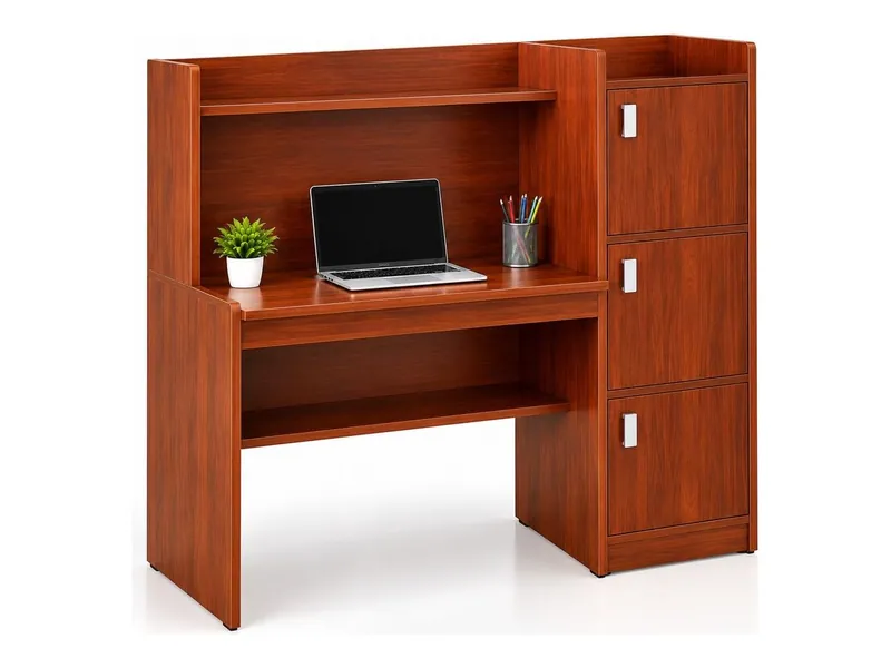 Study table with shelf and three-door locker, mahogany finish (HAB-CT-017)