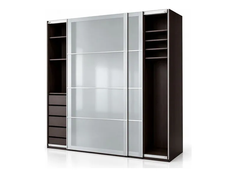 Sliding-door wardrobe with frosted glass panels, dark walnut finish (HAB-WR-002)