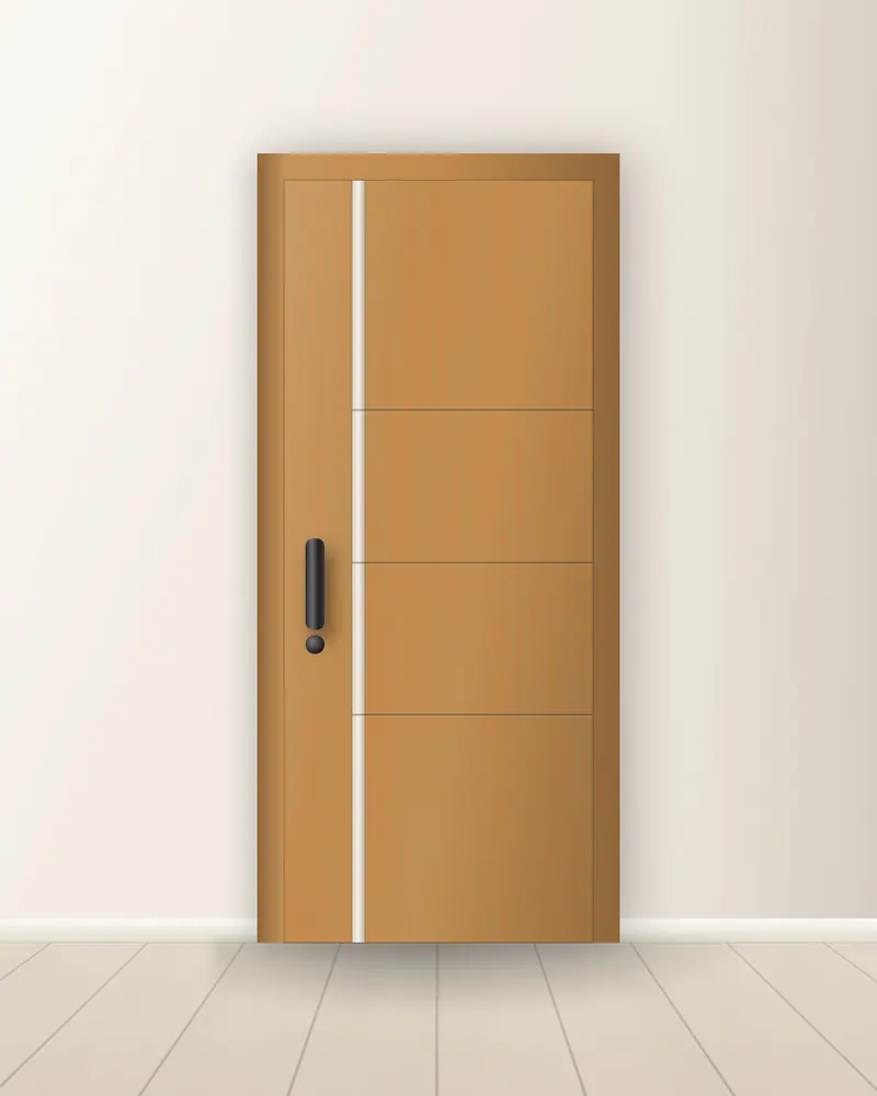 Flush door in a light wood finish with a vertical inlay